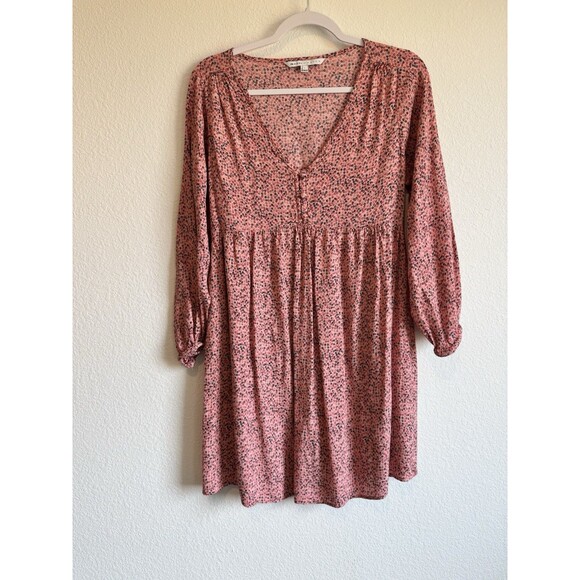 The Nines by Hatch Women's Pink Floral Maternity Dress V Neck Henley Large - Picture 1 of 11